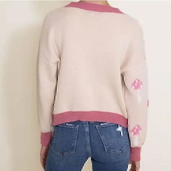 NWT Simply Southern Groovy Mushroom Cropped Cardigan for Women Cream Large - Picture 3 of 3